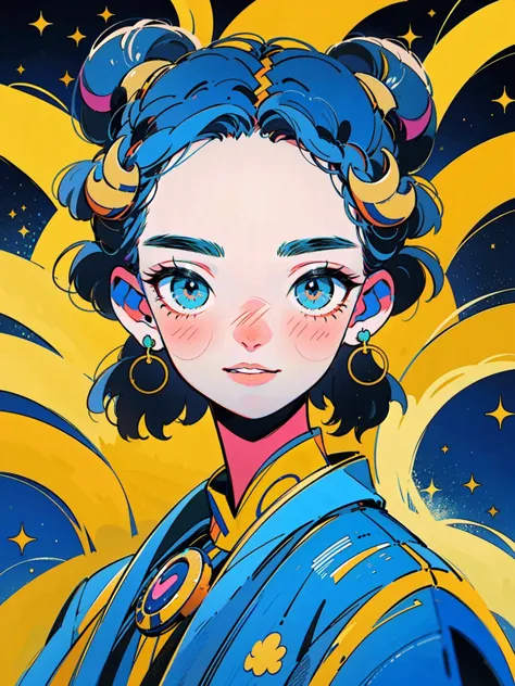 4lb1n0, 1girl, cosmic teal hair, Big eyes, Flower pattern on eyes, Pupil shape, radiant comet white eyes, planet ring earrings, constellation robe, glossy emerald lips, portrait with serene smile, cosmic void background, masterpiece, best quality, cut3h0rn...