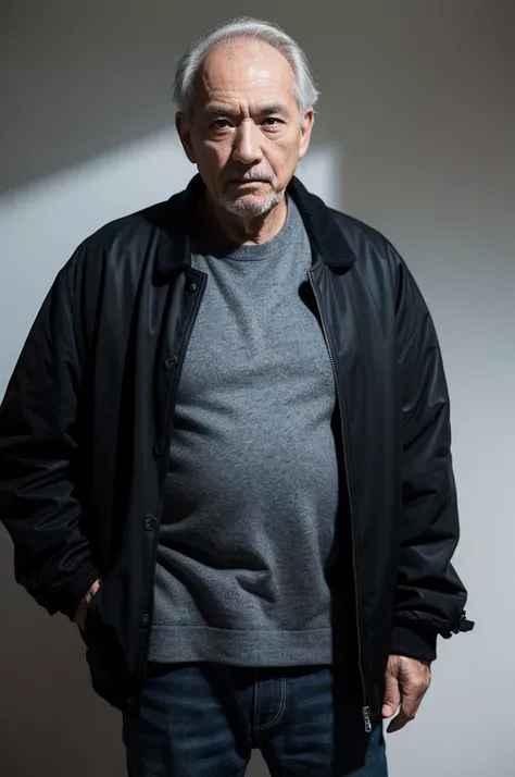 Photography of a 60-year-old man, rough face, masterpiece, OK, underwear, Black_OK, Jacket, Black_