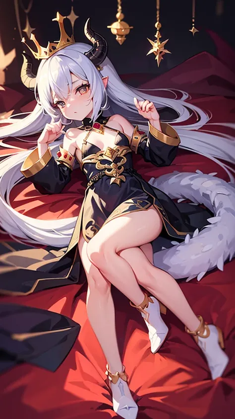 Loli Dragon Girl Small Graceful Clothes Fantasy Queen, little, Full Height Fantasy, Queen, elegant, Harsh, cold, dragon, Full length, lace, , loli, Queen, rich, a lot of jewelry, Crown, Gold, Little Dragon Girl