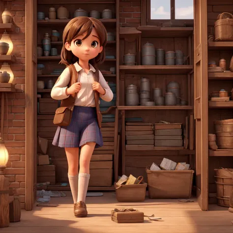 Impressive ultra-high resolution 3D scene, showing a girl with 1 o&#39;clock, in an antique store. Beautifully drawn to the smallest detail. Various things in the background, antiques, books figurines, stones, sapphires.Making a Dreamer, Magic effect.