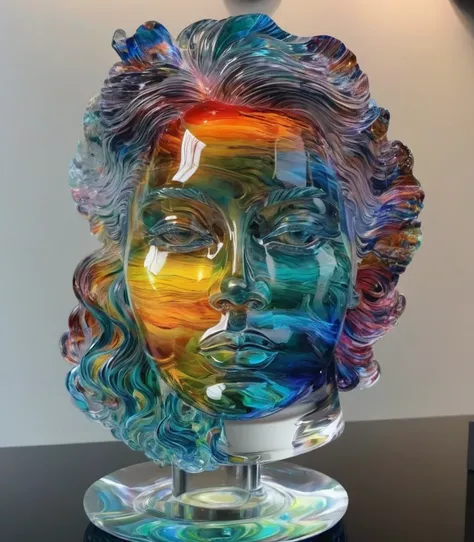 A detailed and vivid glass sculpture portrait, alisabcnv is in a colorful、Intricately detailed fantasy landscapes, Presented in an art style that mixes elements of realism and surrealism, By Nguyen Chia、Works by artists such as Yoshitaka Amano. 