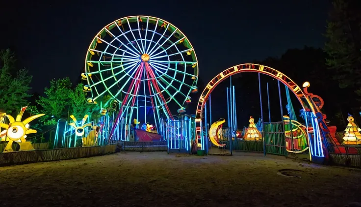 parc dattractions illuminé abandonné la nuit