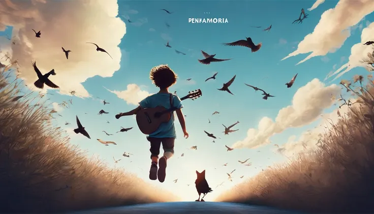 Create a professional, fantastic, cinematic Youtube Banner for a brand about music and stories called " Penamemoria". Masterpiece, 4k, sharp focus, highest quality,wide shot. The title is " Penamemoria". Is a brand about the creative, unique journey of a b...