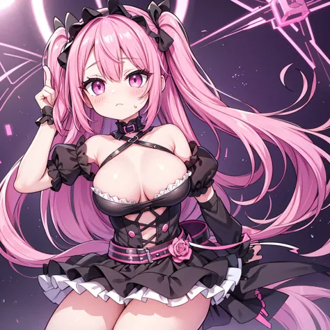 {dominatrix loli}, {horny}, whip, messy pink hair