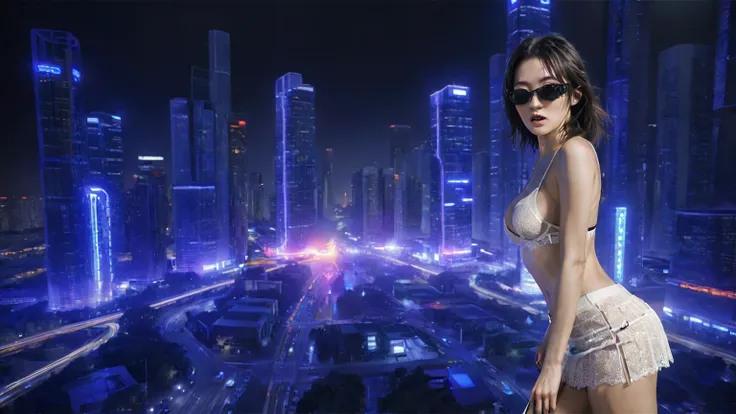 UE 5, computer render, Rendered by Octane, (8K, tmasterpiece), (realistically, Photo degree:1) luminescent concept art, (((((aerial view))))) of Cyberpunk city scene, ((Surreal circuit architecture)), (((((supercars street racing, 1 drone))))). Matrix styl...