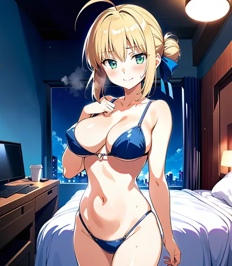 best quality, amazing quality, very aesthetic, 1girl, saber, fate/stay night, 1girl, saber, fate/stay night, , (artist official art:1.5), ahoge_hair, green eyes, steaming body, trembling, large breasts, G_Cup, jitome, cinematic light, policewoman_costume, ...