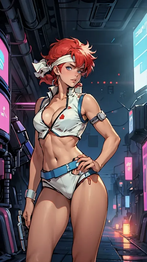 ((Masterpiece, highest quality; 1.3)), super quality, beautiful detail, super detailed, extra fine, 16K, exquisite, absurd, high resolution, beautiful background, detailed background, beautiful eyes, beautiful skin, anime style, Kay from Dirty Pair in a wh...