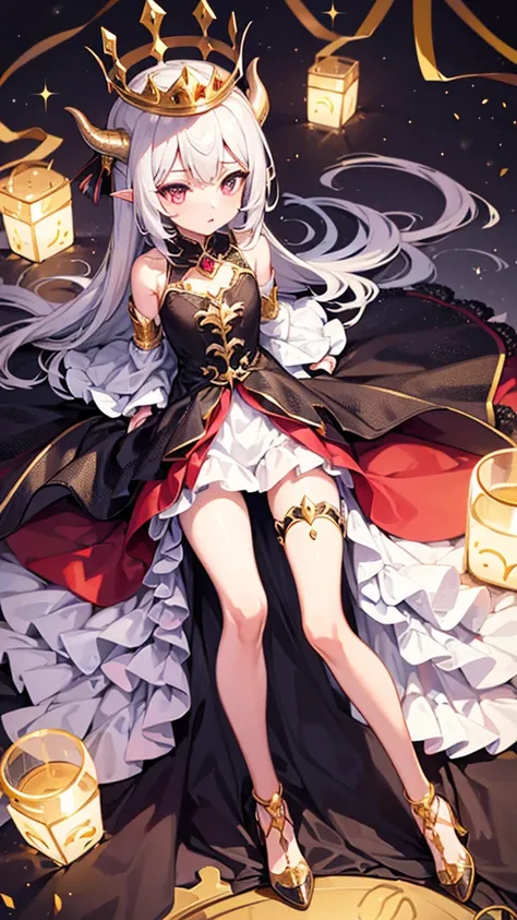 Loli Dragon Girl Small Graceful Clothes Fantasy Queen, little, Full Height Fantasy, Queen, elegant, Harsh, cold, dragon, Full length, lace, , loli, Queen, rich, a lot of jewelry, Crown, Gold,