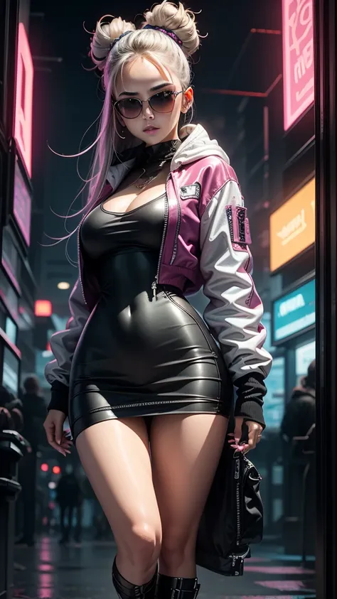 ((best quality)), ((masterpiece)), (very detailed: 1.3), 3d, neonnoir, a close up of a beautiful cyberpunk loli    (((selena gom...