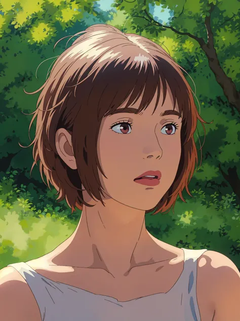 a short-haired woman poses for a photo, beautiful latin face, ghibli style, ((masterpiece)),((best quality)),(detailed),illustra...