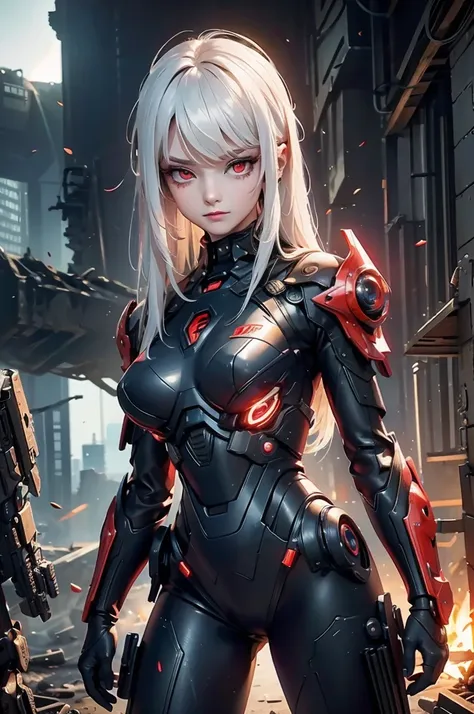 ((cyberpunk women images))，dynamic pose、(masterpiece:1.4, highest quality, dutch angle)(one girl, alone)（white hair that changes...