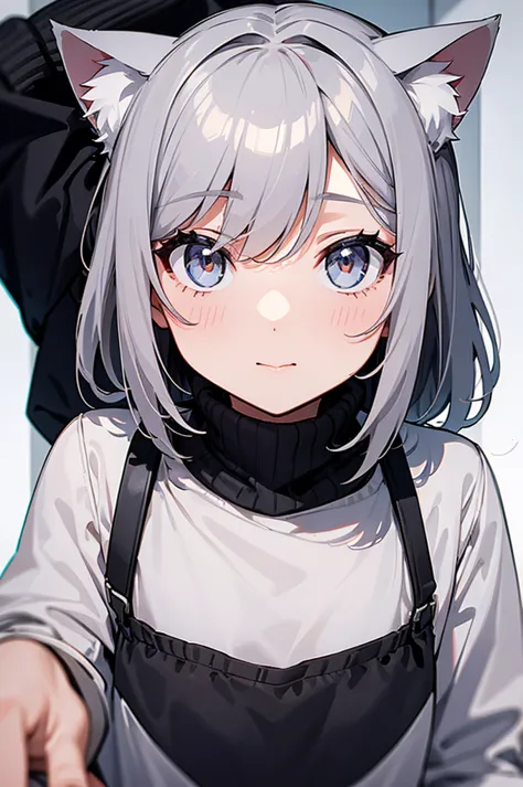 simple illustration,one girl, that will happen, view viewer, gray hair, there is nothing, cat ear, cat&#39;s tail, white shirt, ...