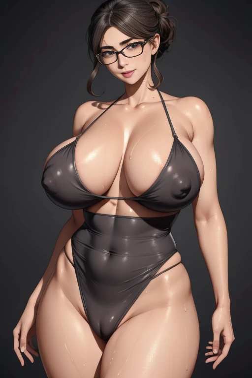 Boobs exposed　naked　A sophisticated beauty with big breasts, glasses, updo, female detective, beautiful French mother, big boobs　お尻太ももグラマラスボディ巨大Nipples家政婦　おまんこ特大Nipples、Nipples、Areola with lumps and wrinkles、My whole body is wet with sweat、Abdominal muscle...