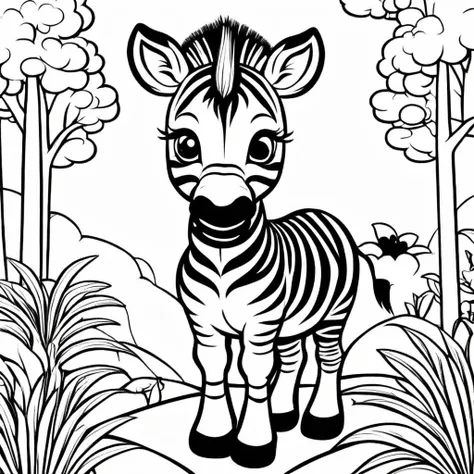 A cute zebra, cartoon, Coloring Book, ColoringBookAF,