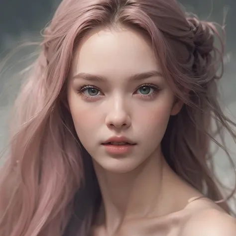 young woman, short shoulder-length pink hair, wide forehead, porcelain skin, pink eyebrows, big emerald green eyes, buttoned nose, full lips, heart-shaped face, slender body, small breasts, red tank top, Sakura Haruno , realistic, realism, details, 3d, wel...