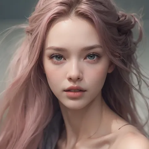 young woman, short shoulder-length pink hair, wide forehead, porcelain skin, pink eyebrows, big emerald green eyes, buttoned nose, full lips, heart-shaped face, slender body, small breasts, red tank top, Sakura Haruno , realistic, realism, details, 3d, wel...