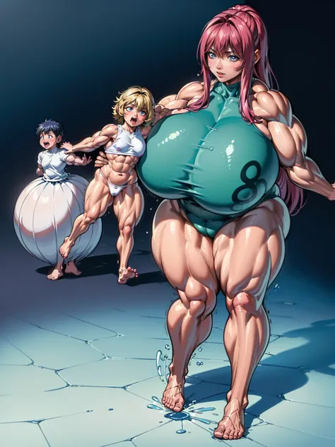 (Private 4K)、(High resolution:1.2)、(High freshness:1.2)、(Whole Body Ezbian:1.2)、Two women、(Woman with exaggerated big physique:1.8)、(abnormally developed muscles:1.8)。Barefoot woman,.Big arms、(Huge muscles:1.4),(Mother and little son walking:1.5)