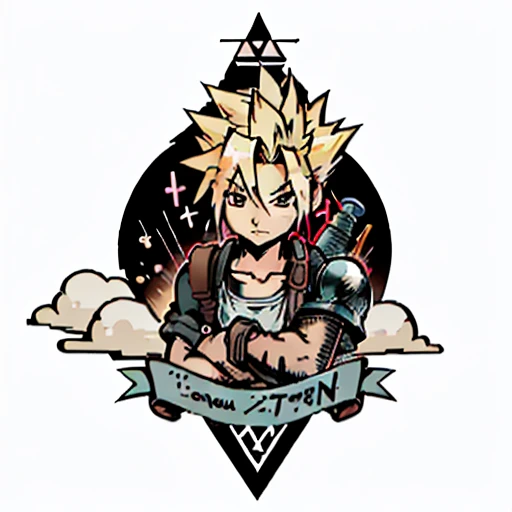 General store,(Cloud Strife FFVII) logo, vector, line art, design, inspired, straight, symmetry