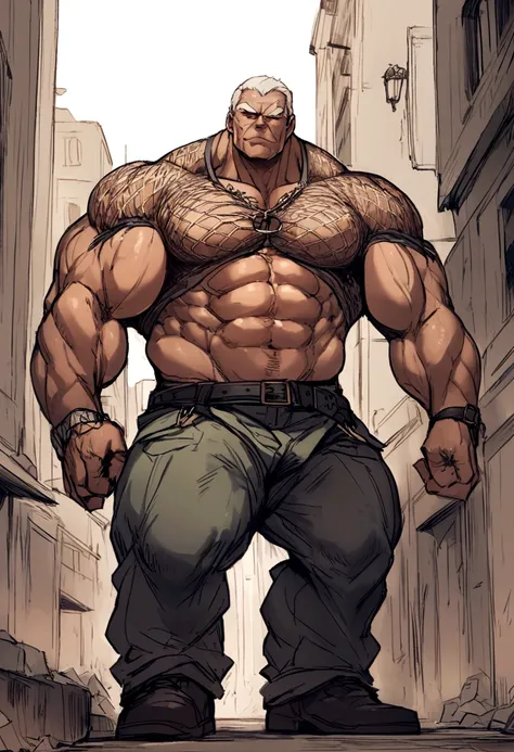 modern　male　Muscular　Giant　middle aged　criminal　In town