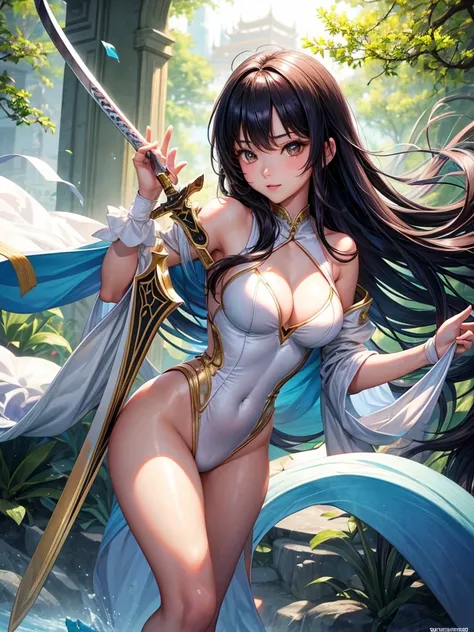 Beautiful Asian girl, 18 years old, Naked knight girls, sexy lady, medium breasts, camel toe, long sword,