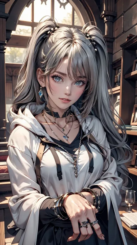 , huge, Twin tails, Silver Hair, hoodie, Vintage Gothic, Pause, cute, Look up, high quality, necklace, ring, bracelet, Earrings