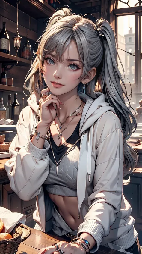 , huge, Twin tails, Silver Hair, hoodie, Vintage Gothic, Pause, cute, Look up, high quality, necklace, ring, bracelet, Earrings