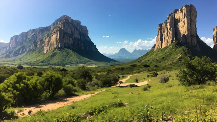 Um deserto de pedras, existem montanhas no horizonte, you are at the base of the mountains, there a black tree, silver drips from the tree&#39;s green buds, liquid metal drips down the branches, hardening around the roots like sparkling ice.