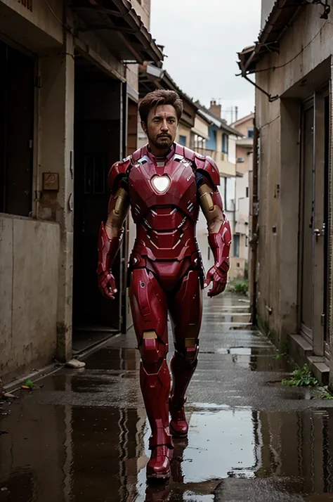 Heart break iron man sadly walk alone in war zone 