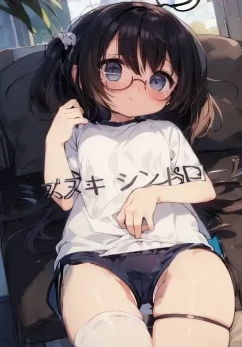 Beautiful thighs、Brown sofa、Navy blue shorts、Wide-legged shorts、Gym shorts