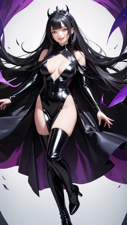 (highest quality,highest quality)、Villainous Daughter、Lady、dress、カクテルdress、slit、Mature Woman、Fallen into evil、Exquisite breasts、Bewitching Smile、Villainess、Wicked Smile、latex、Long gloves、Thigh-high boots、Strong gloss、Beautiful feet、lure、Venus flytrap、A cap...