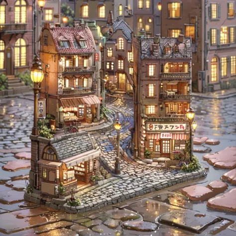 ((anime:1.4,illustration)),(masterpiece, top quality, best quality),(ultra-detailed, absolutely resolution),((16k, high res)), (((retro street scene, depict a nostalgic cityscape from the 1950s, featuring cobblestone streets and vintage buildings, the arch...