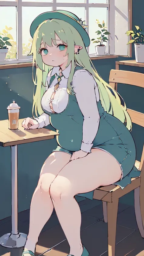 (flat:1.5),(cafe, window, sunlight, table, chair, sedentary:1.5) (big ass, thick thighs:0.7), (warm light source:1.2), intricate details, volumetric lighting, Realism BREAK(masterpiece:1.2), (top quality), 4K, ultra detail, (Dynamic configuration:1.4), Ver...