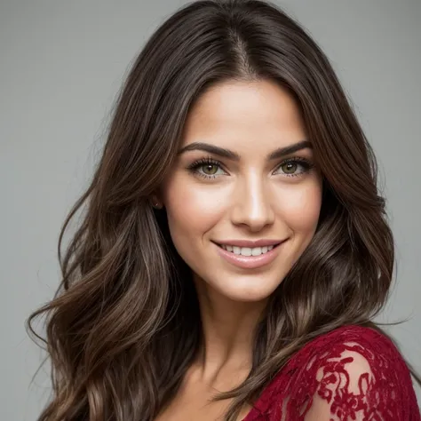 Arafed femme aux longs cheveux noirs souriant et tenant un ongle rouge., looks like a christmas fairy tale, Femme cubaine de 30 ans., Julia Sardaigne, Fernanda Suarez, belle et souriante, beau visage latin, A Brazilian model, Marischa Becker, On dirait Lau...