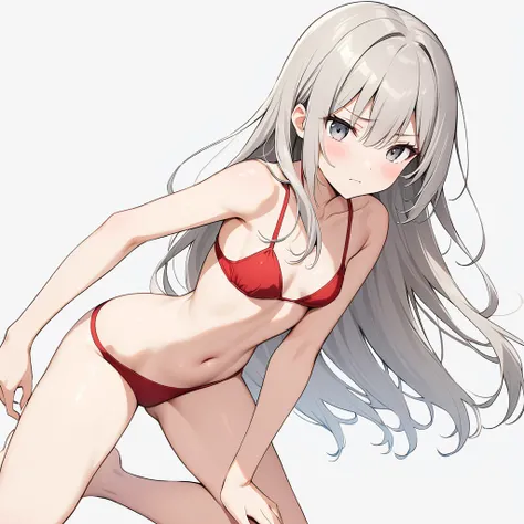 16k works,highest quality,18-year-old,No background.White background only,whole body、Kneel,Dynamic and sexy pose, one person, Beautiful Face,, Symmetrical eyes, Perfect body, Good balance、 Perfect body、 Small breasts, Long Hair, Grey Eyes, Gray Hair, bangs...