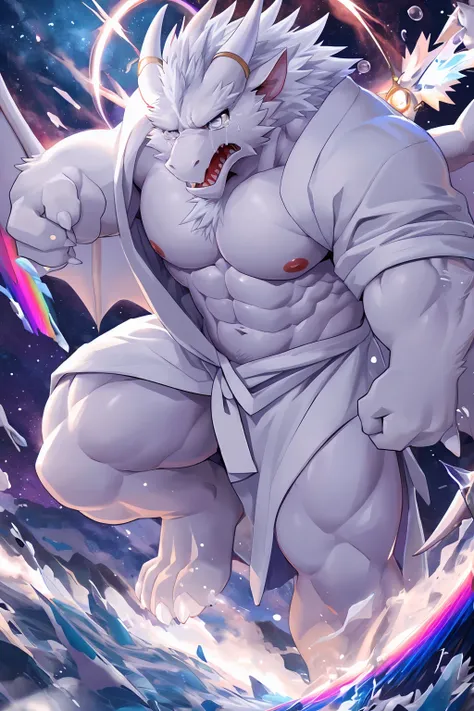 (sfw:1.5), male focus, Handsome 1boy, solitary，protrait photo，single, (White nails, 白色的Dragon Claw, White feet:1.4), Long white hair, (白色的Dragon Wing, wing:1.4), White skin, White dragon tail, (White dragon horn, White horn:1.4), (Perfect grey eyes:1.4), (...