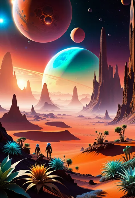 Unknown Planet Description: An alien landscape with two suns on the horizon, exotic plants and strange creatures. For adventurers who dream of exploring worlds beyond our imagination.