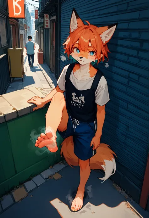 score_9,score_8_up,score_7_up,score_6_up,score_5_up,source_anime,source_furry, hadrian,from above,fisheye, standing and show foot, standing and show sole,standing on one leg,foot focus,sole,barefoot,no shoes,  furry male, fox boy,paw_sloe,sharp_toenails, p...