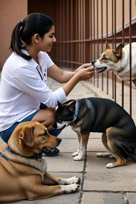 Persona atudando a un perrito