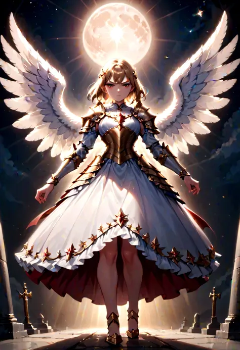 (a model shot taken from the back: 1.5), female angel (masterpiece, intense details: 1.3), paladin, holy warrior, short blond ha...