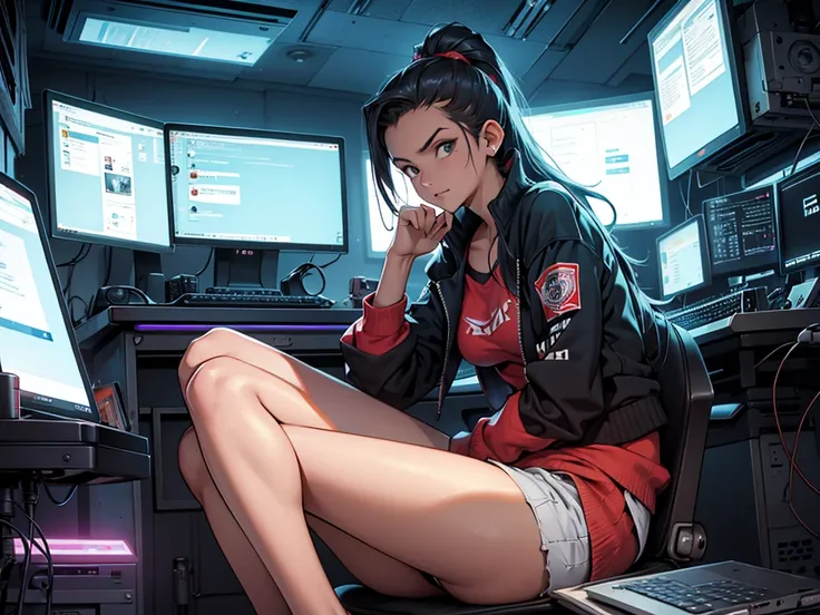 Uma garota de 16 anos, hacker and rebellious technology expert who fights against oppressive systems and for information. She is in her cozy and relaxing room