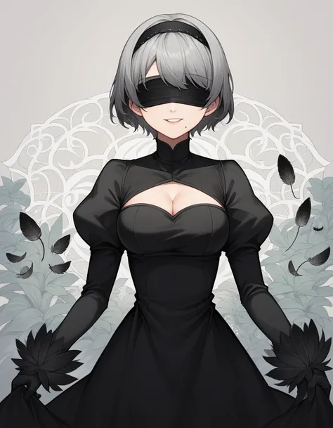 score_9, score_8_superior, score_7_superior, sauce_anime,
2b, 2b, Yoruhano. 2 Type B, short hair, Gray Hair, hair band, Mole, black hair band, Mole under mouth, Blindfold, eyes covered, black Blindfold,
gloves, Long sleeve, dress, Puffy sleeves, black dres...