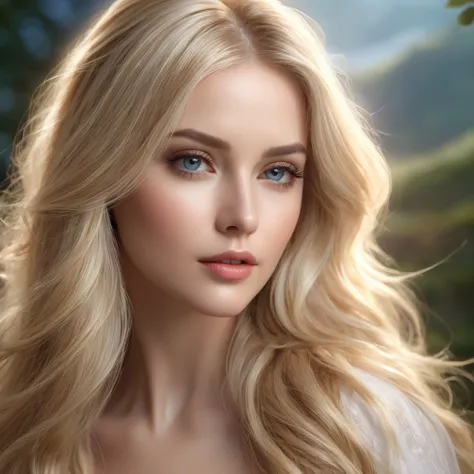 a blond woman, long flowing hair, serene expression, elegant pose, beautiful detailed eyes, beautiful detailed lips, ultra-detailed, (best quality,4k,8k,highres,masterpiece:1.2),ultra-detailed,(realistic,photorealistic,photo-realistic:1.37),dramatic lighti...