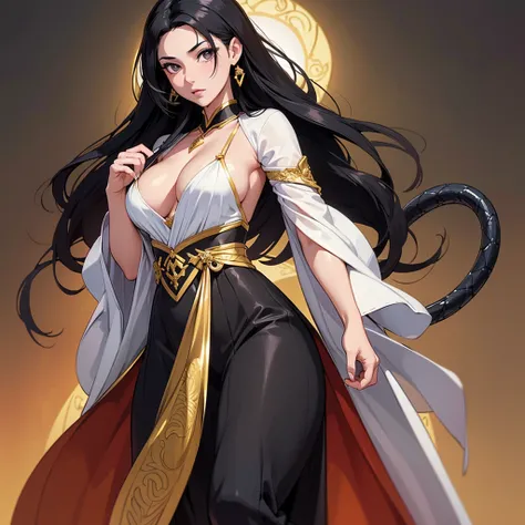 (((masterpiece+highest quality+High resolution+Very detailed))), shizuka,hot, long, silky black hair, High nose, Sharp eyes, A noble and inviolable character, (([woman]: 1.2 + [beauty]: 1.2 + Long black hair: 1.2)), skull_snake background, Bright Eyes, Dyn...