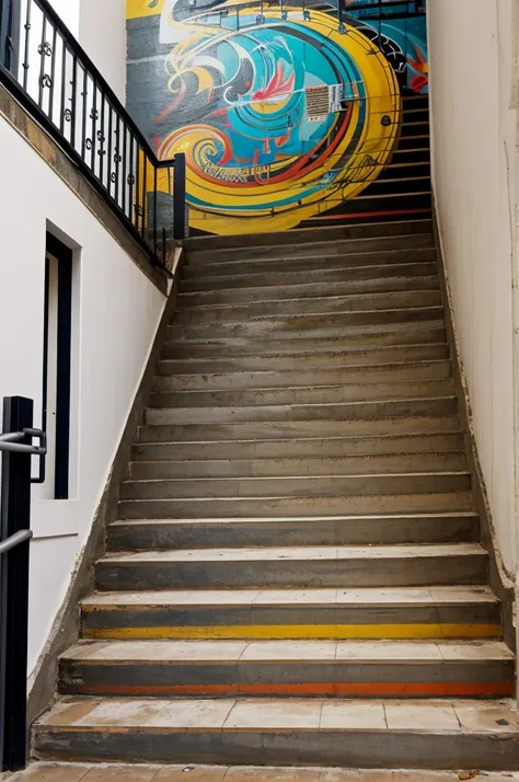 Escalera en una pared con grafitis
