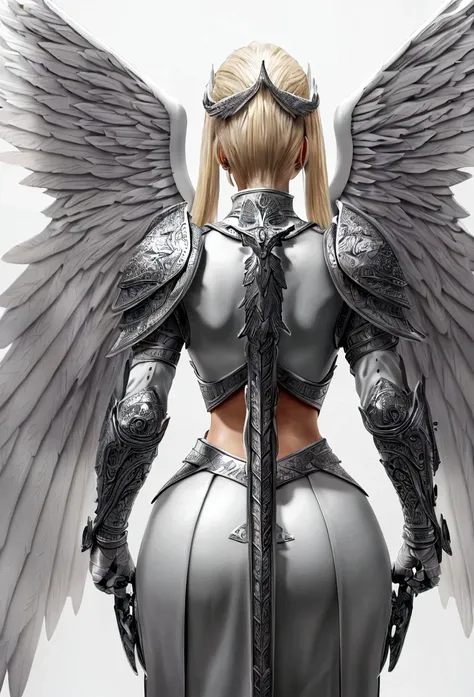 (a model shot taken from the back: 1.5), female angel (masterpiece, intense details: 1.3), paladin, holy warrior, short blond ha...