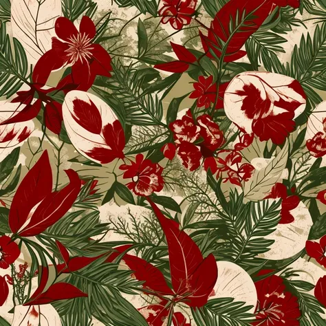 create a print pattern background in earthy tones. a pattern with the following elements: christmas flowers and pine branches.