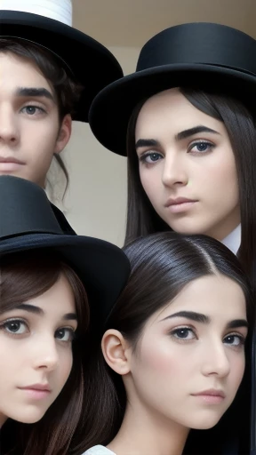 a group of Young  Haredi man  gathered together, focus on the face.