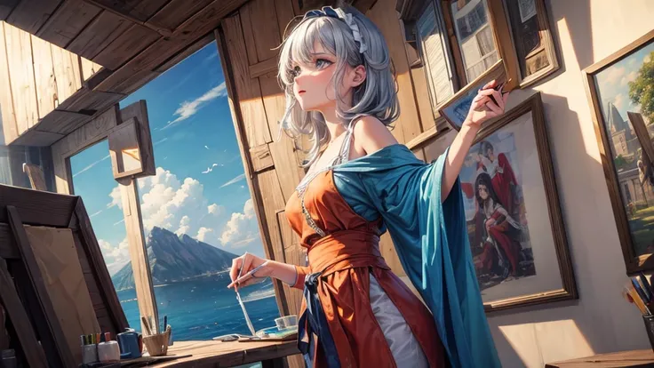 une peinture d&#39;a mountain village surrounded by mountains and clouds, ville chinoise de rêve, Ross Tran. scenic background, paysage de la ville antique, fond d&#39;screen incroyable, beau rendu de la dynastie Tang, ville forteresse de montagne, cyberpu...