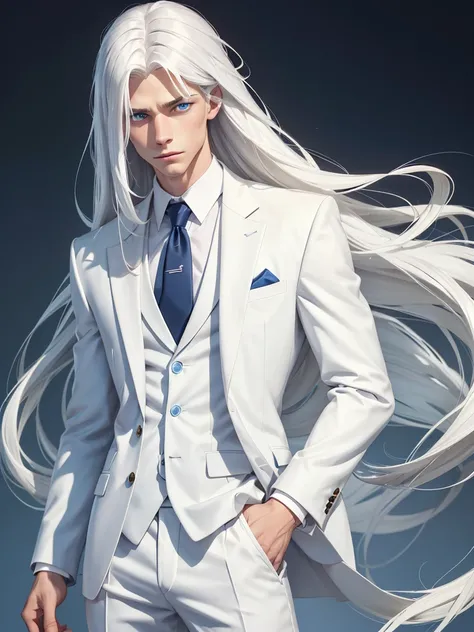 (best quality), 1boy, male, white skin, white hair, long hair, swept bangs, straight hair, blue eyes, perfect eyes, pure, shy, suit, fully clothed, masculine body, skinny body, masterpiece, anatomically correct, highres
