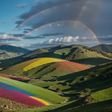 a landscape (the hills are colored rainbow)